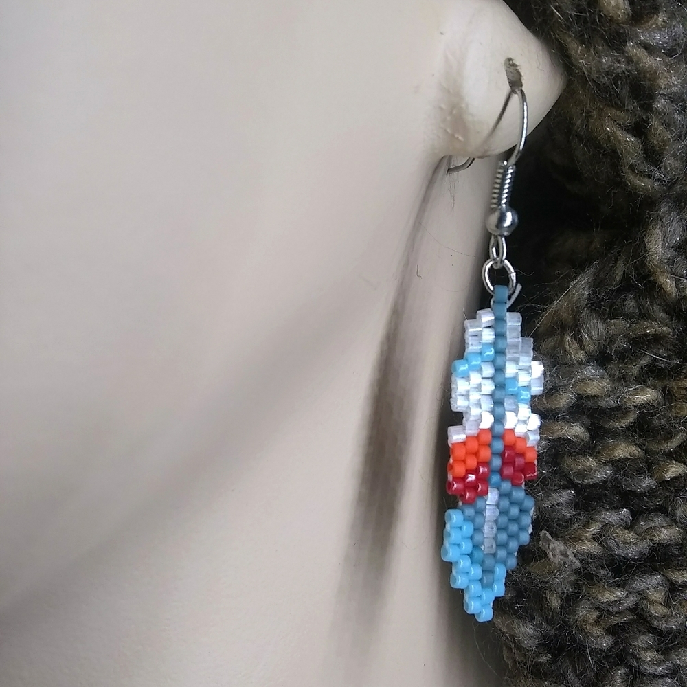 SOLD Handmade Feather Beaded Pierced Earrings - Picture 2 of 5